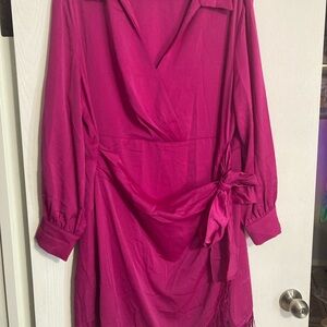 Arula Fuchsia Fringe Wrap Tie Dress